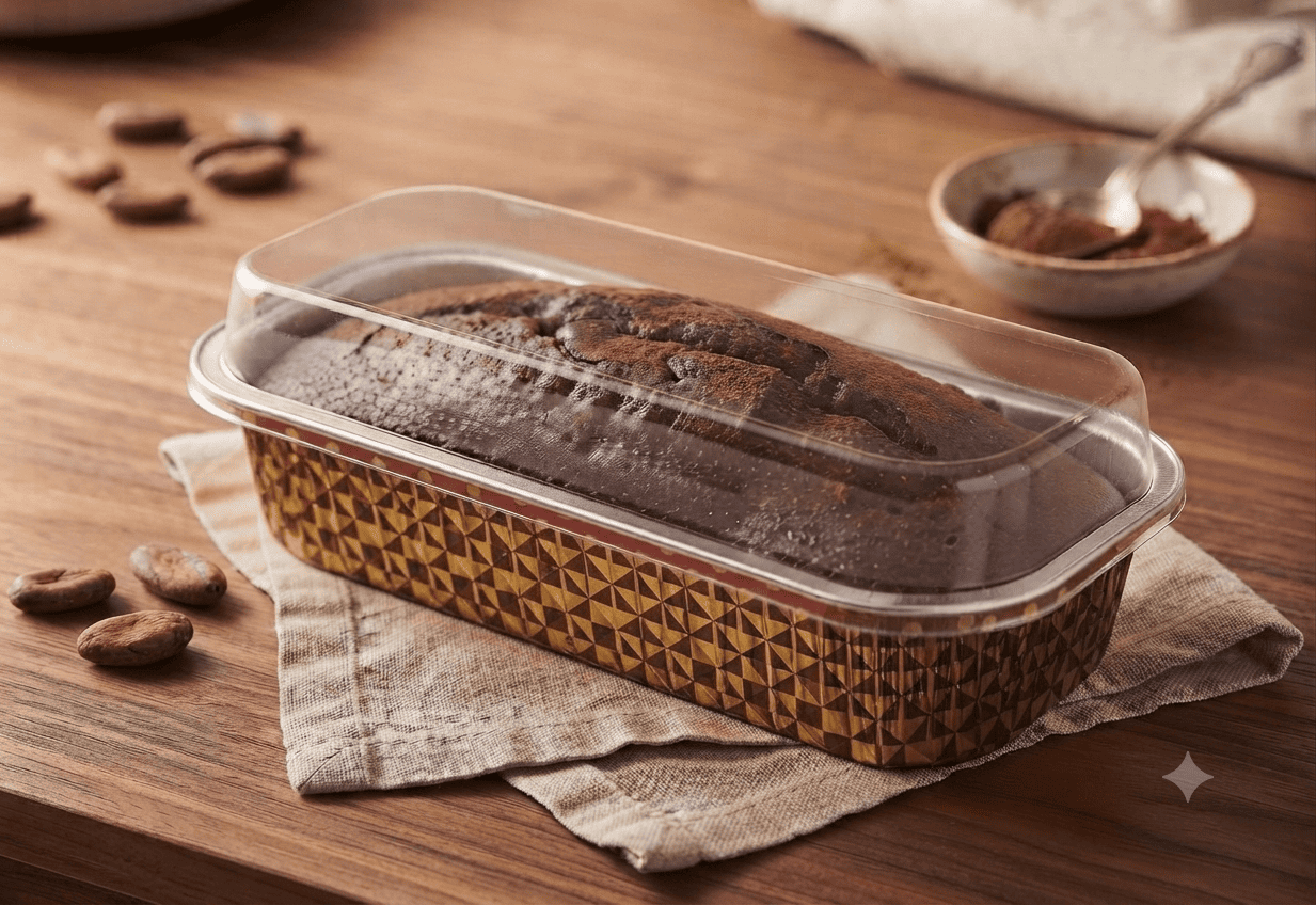 Rectangle Golden Foil Baking Cups With Transparent lid (Golden and Brown checks)