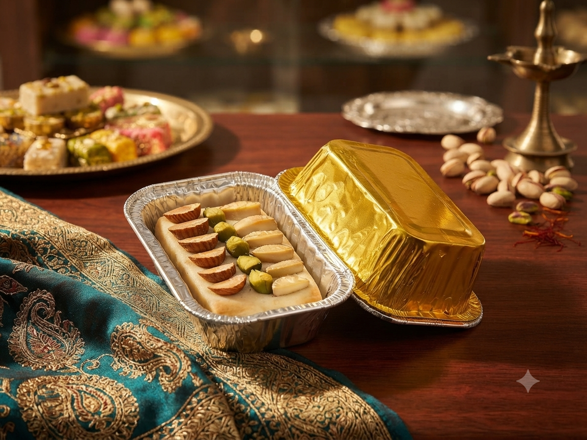 Rectangle Golden  Mithai Cups-40ml