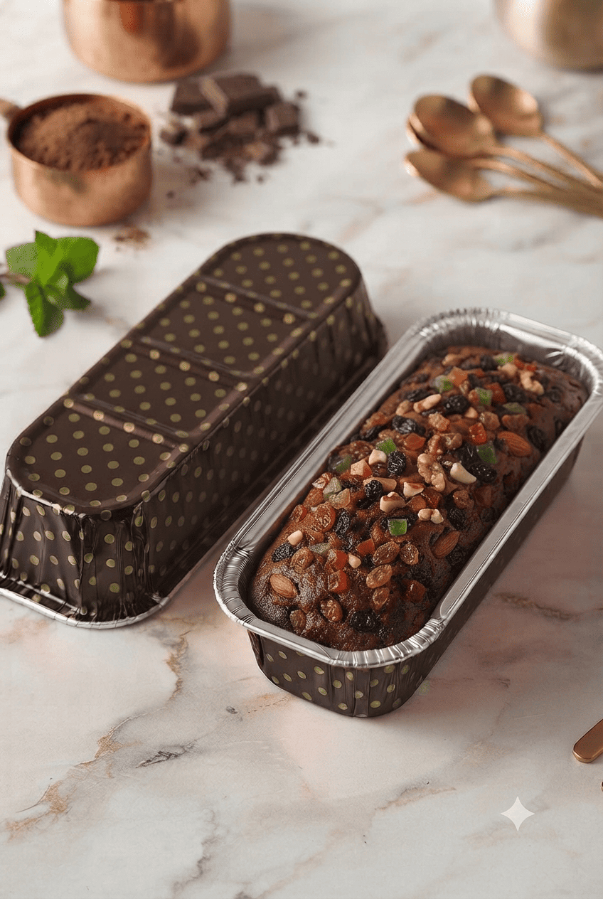 Rectangle Golden Foil Baking Cups-200ml (Brown /Golden dots)